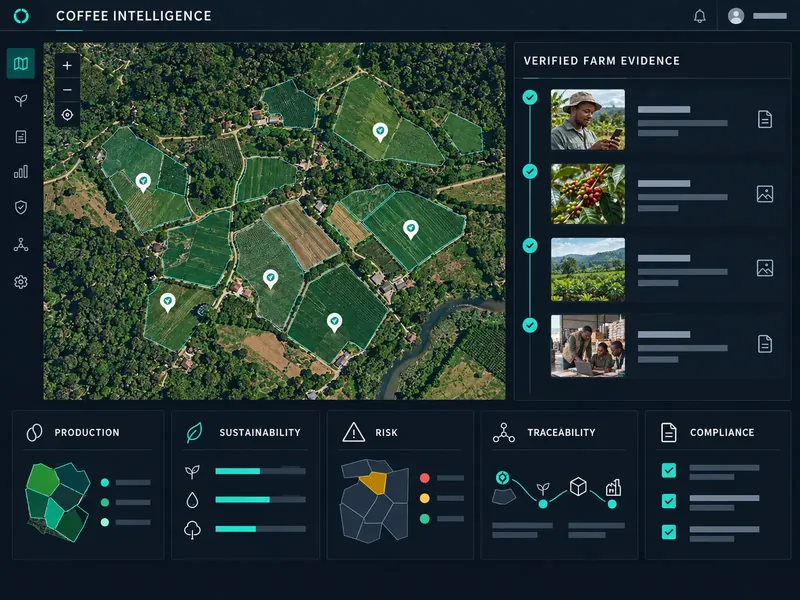A coffee intelligence dashboard with verified farm evidence